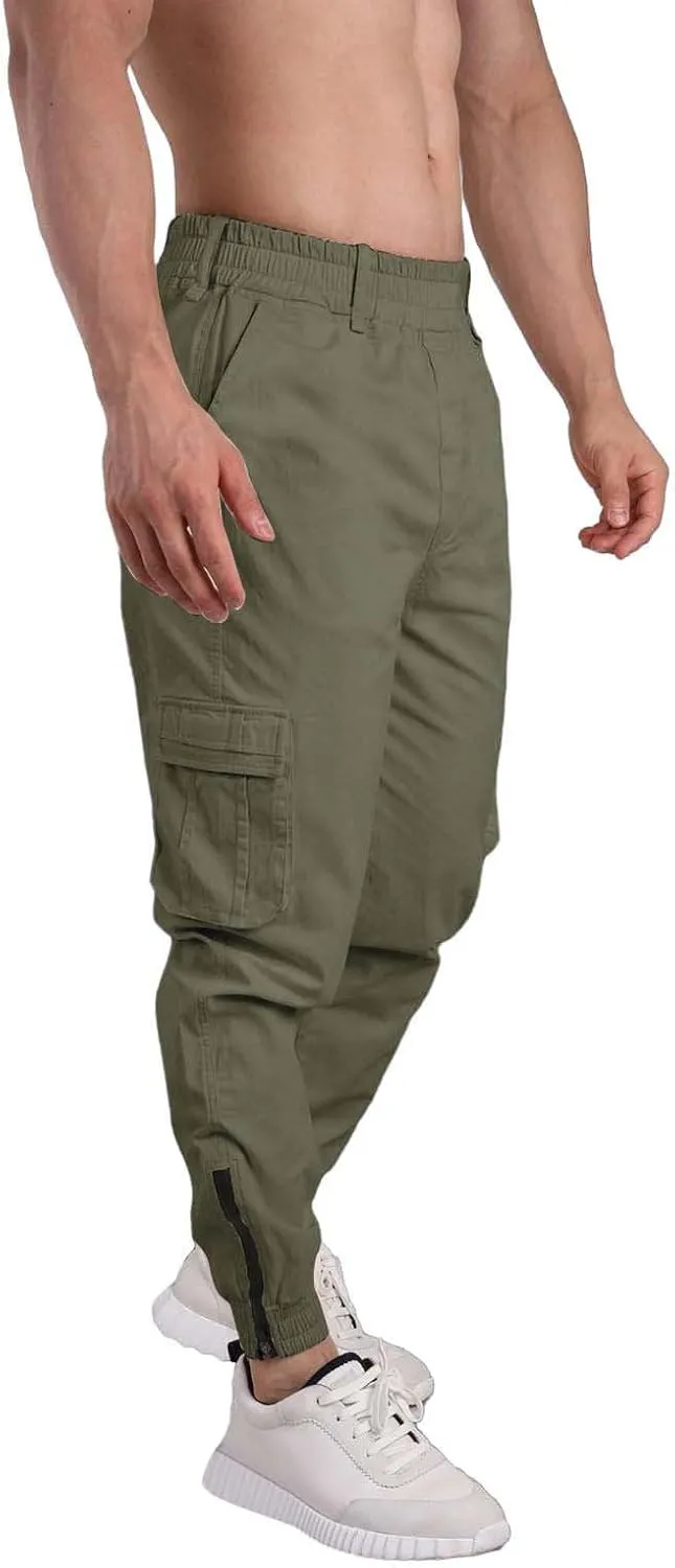CRNTCEM Men's Hiking Cargo Pants Elastic Waisted Joggers Work Pants Slim Fit Tapered Golf Sweatpants Outdoor Hiking Trousers