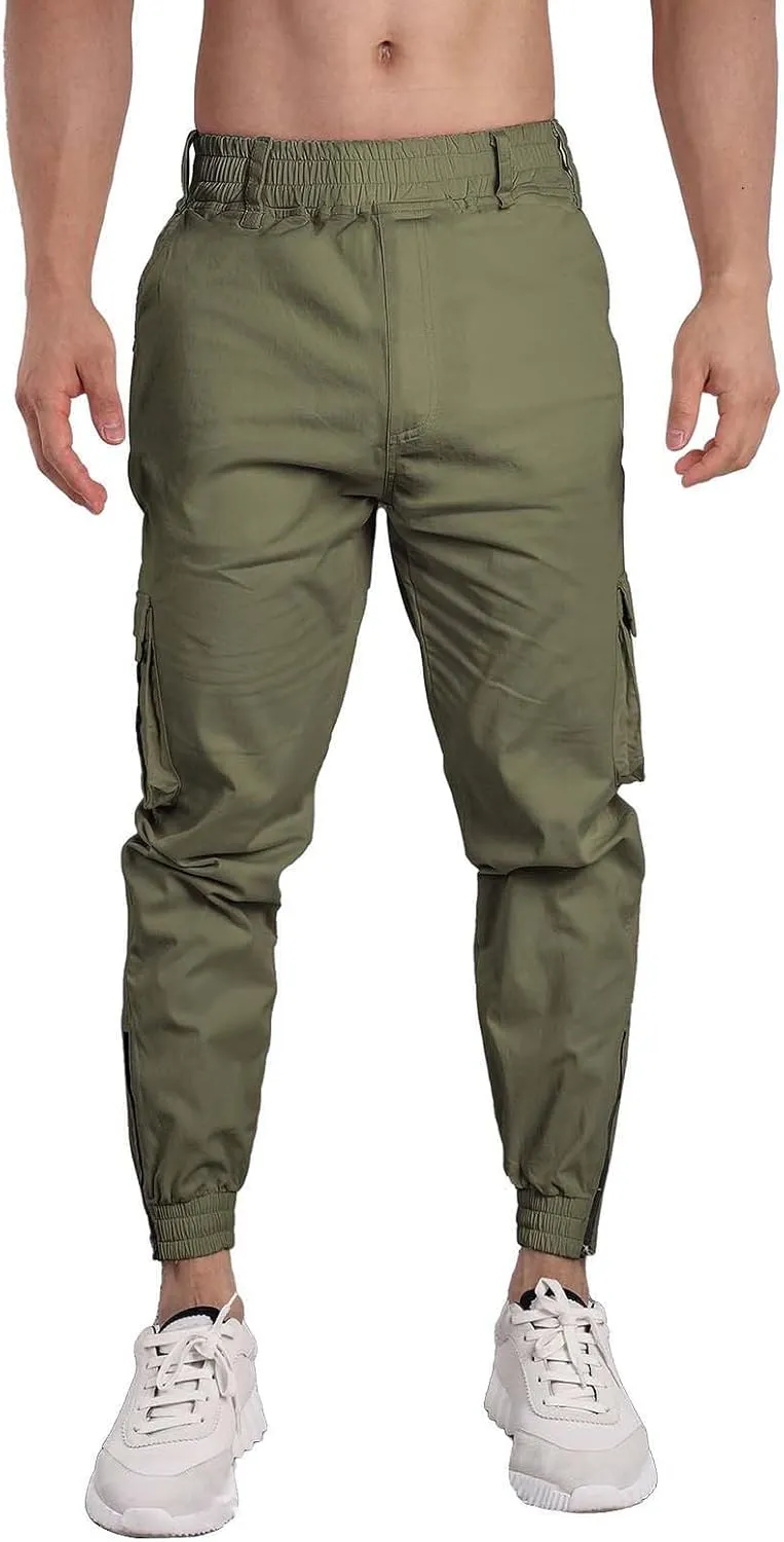 CRNTCEM Men's Hiking Cargo Pants Elastic Waisted Joggers Work Pants Slim Fit Tapered Golf Sweatpants Outdoor Hiking Trousers