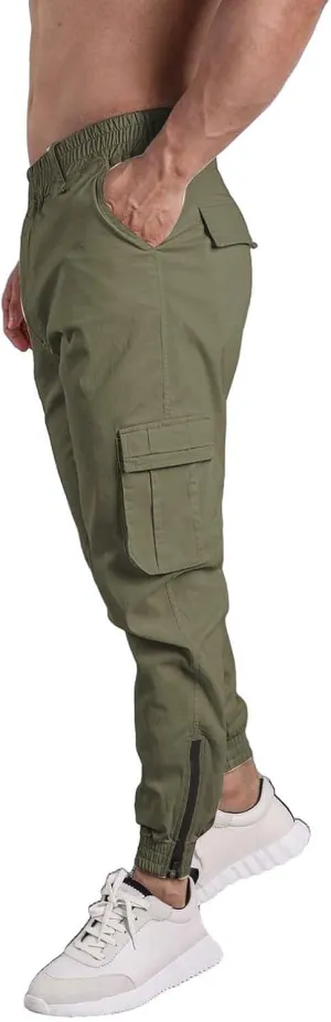 CRNTCEM Men's Hiking Cargo Pants Elastic Waisted Joggers Work Pants Slim Fit Tapered Golf Sweatpants Outdoor Hiking Trousers