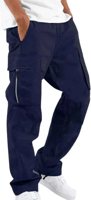 CRNTCEM Straight Cargo Pants for Men Outdoor Hiking Work Pants Elastic Waist Athletic Workout Chinos Casual Pants