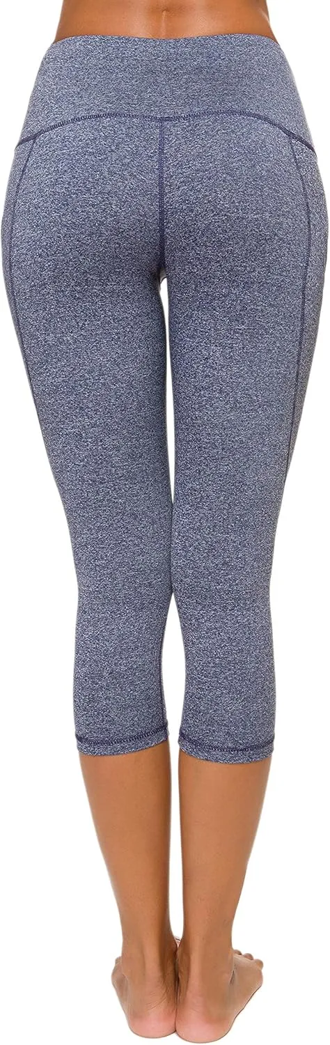 Custer's Night Women's High Waisted Yoga Capris with Pockets Tummy Control Workout Sports Running Capri Leggings
