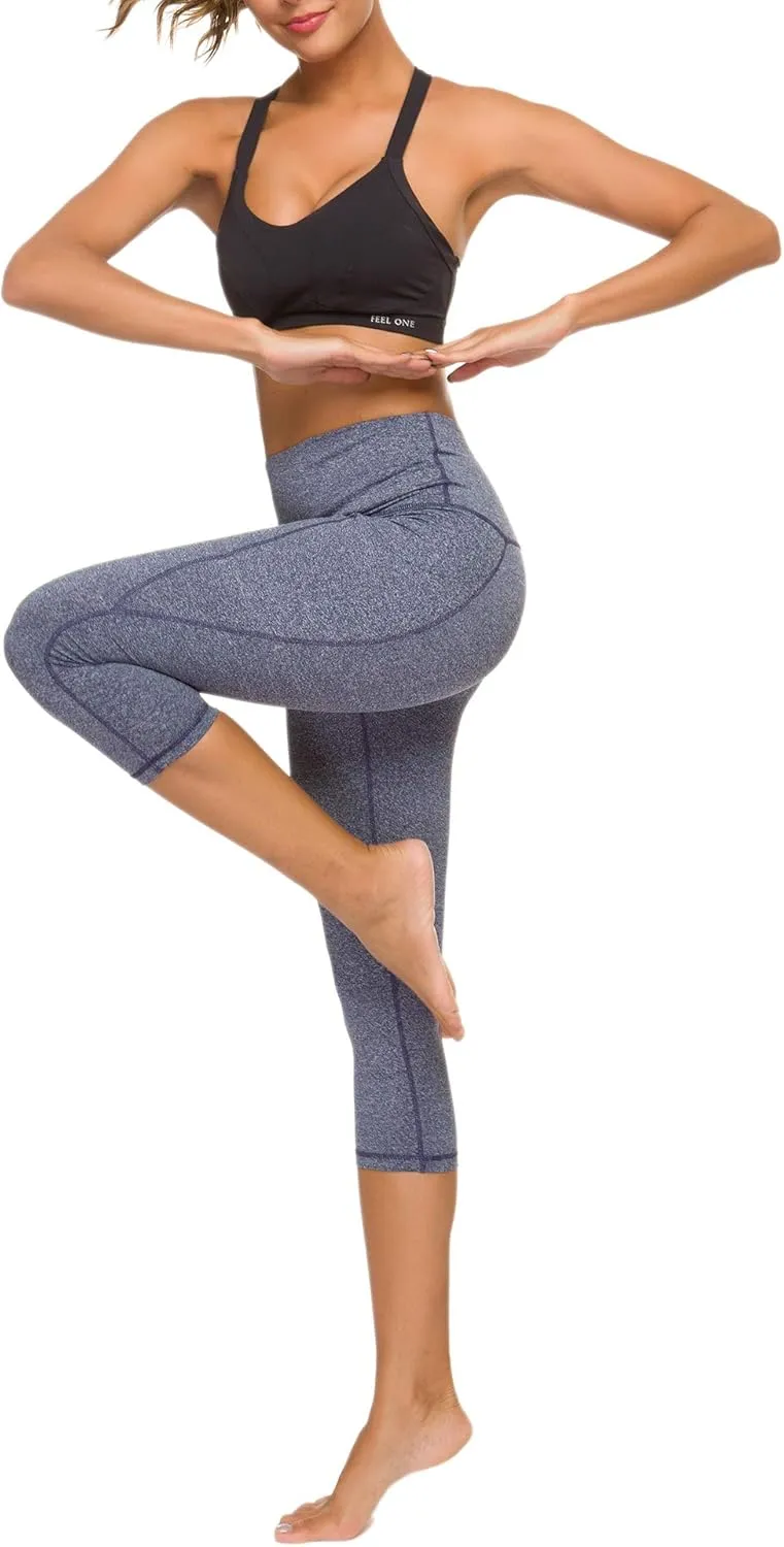 Custer's Night Women's High Waisted Yoga Capris with Pockets Tummy Control Workout Sports Running Capri Leggings