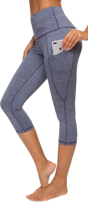 Custer's Night Women's High Waisted Yoga Capris with Pockets Tummy Control Workout Sports Running Capri Leggings