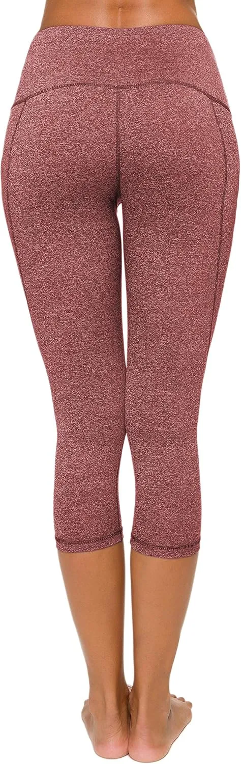 Custer's Night Women's High Waisted Yoga Capris with Pockets Tummy Control Workout Sports Running Capri Leggings