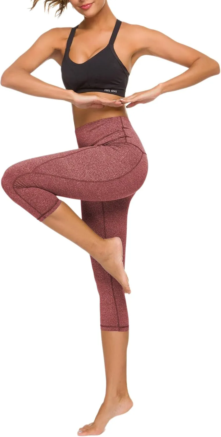 Custer's Night Women's High Waisted Yoga Capris with Pockets Tummy Control Workout Sports Running Capri Leggings
