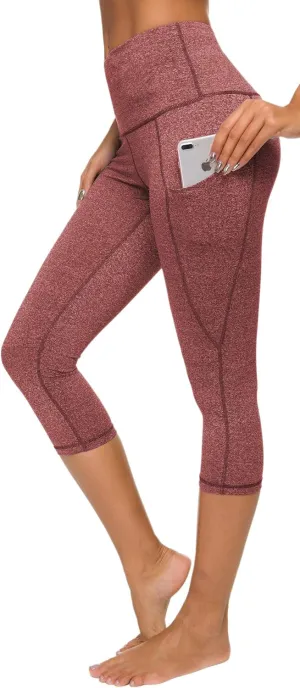 Custer's Night Women's High Waisted Yoga Capris with Pockets Tummy Control Workout Sports Running Capri Leggings