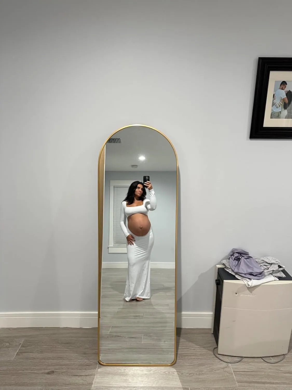 Dedysler Cut Out Maternity Dress for Photos Open Belly Long Sleeve Photography Gown Square Neck Maternity Outfit Dresses
