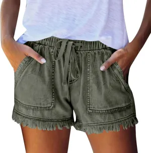 Denim Shorts Women High Waisted Stretch Drawstring Cut Off Jeans Shorts Baggy Comfy Cute Y2k Jean Shorts with Pockets