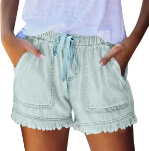 Denim Shorts Women High Waisted Stretch Drawstring Cut Off Jeans Shorts Baggy Comfy Cute Y2k Jean Shorts with Pockets
