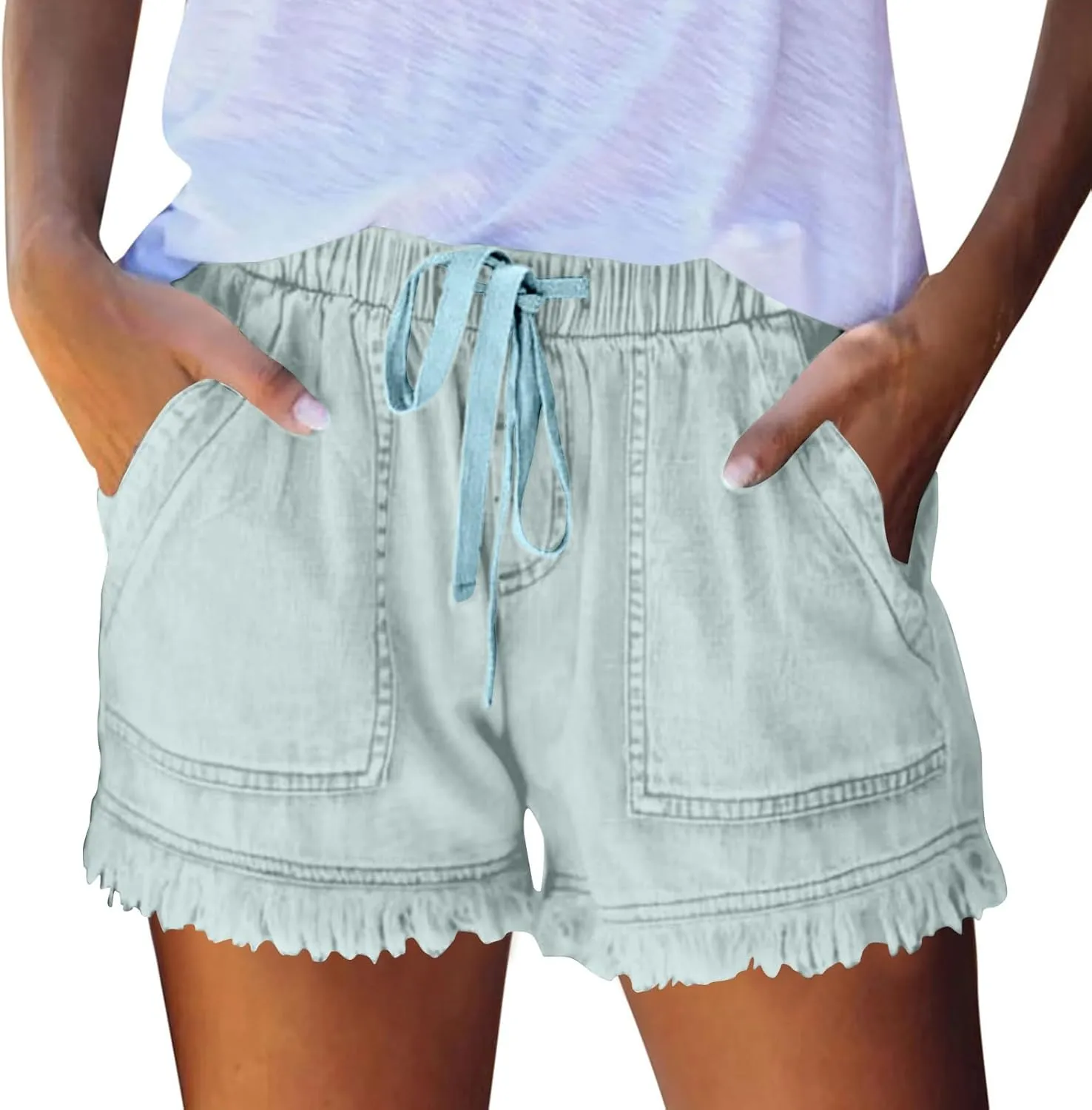 Denim Shorts Women High Waisted Stretch Drawstring Cut Off Jeans Shorts Baggy Comfy Cute Y2k Jean Shorts with Pockets