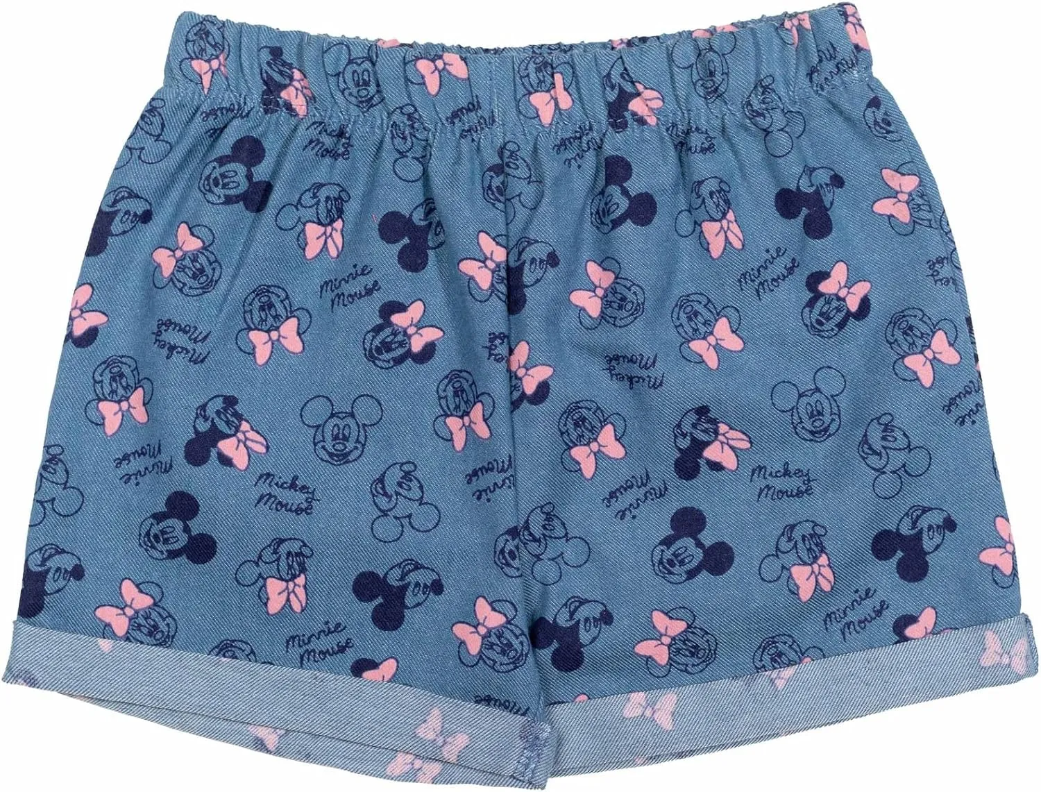 Disney Minnie Mouse Rainbow Floral T-Shirt and Chambray Shorts Outfit Set Infant to Big Kid Sizes (12 Months - 14-16)