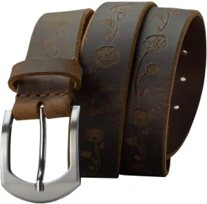 Distressed Rose Belt - USA Made Brown Full Grain Leather Belt with Certified Nickel Free Buckle