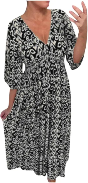 Dresses for Women 2025 Casual V Neck Floral Bohemian Wrap 3/4 Sleeve Midi Boho Dress Summer Trendy High Waist Long Dress