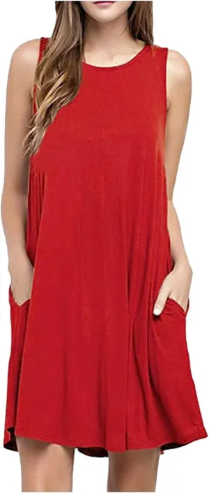 Dresses for Women Casual Fashion Sleeveless Crewneck Mini Dresses Summer Solid Color Loose Fit Dress 2025
