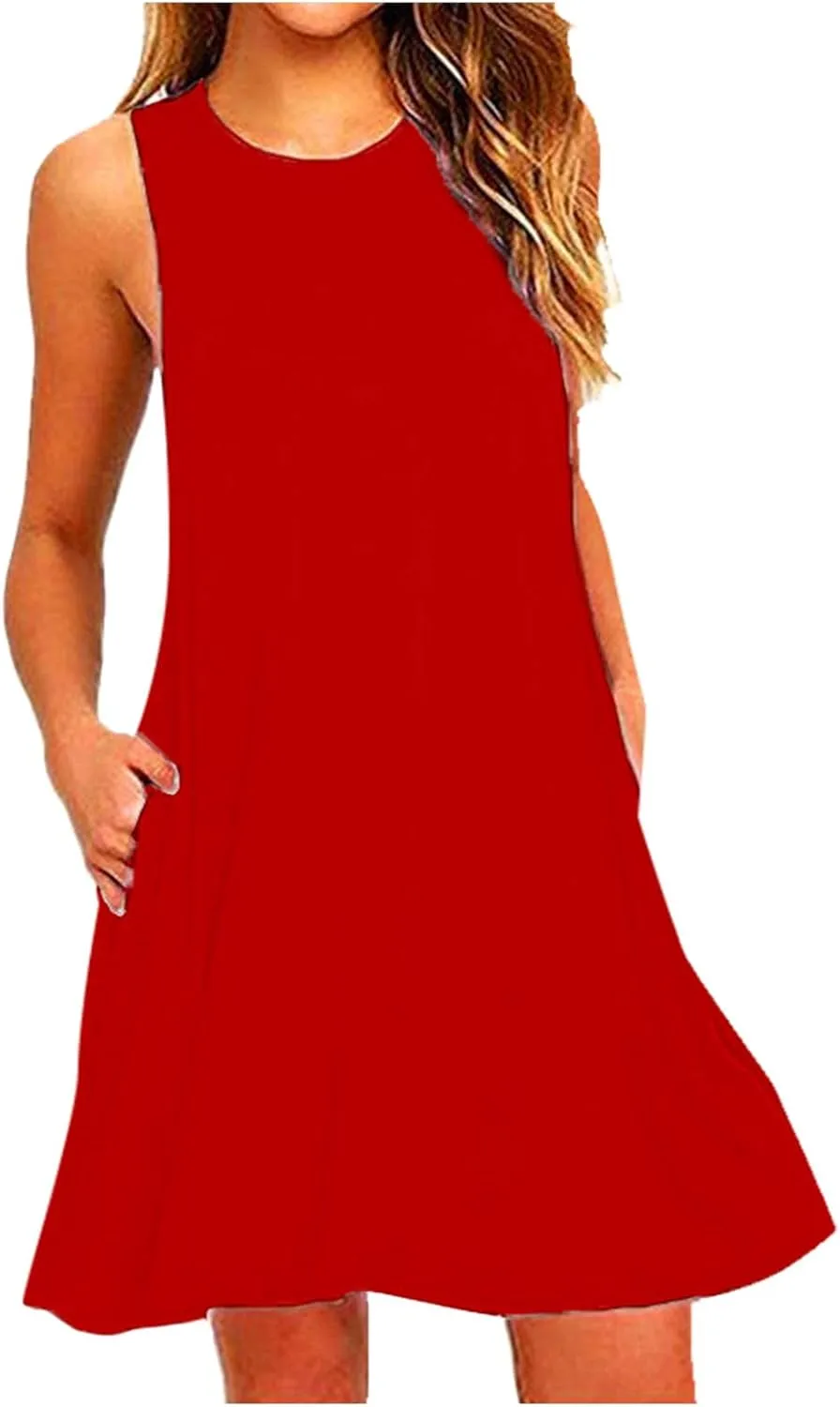 Dresses for Women Casual Fashion Sleeveless Crewneck Mini Dresses Summer Solid Color Loose Fit Dress 2025