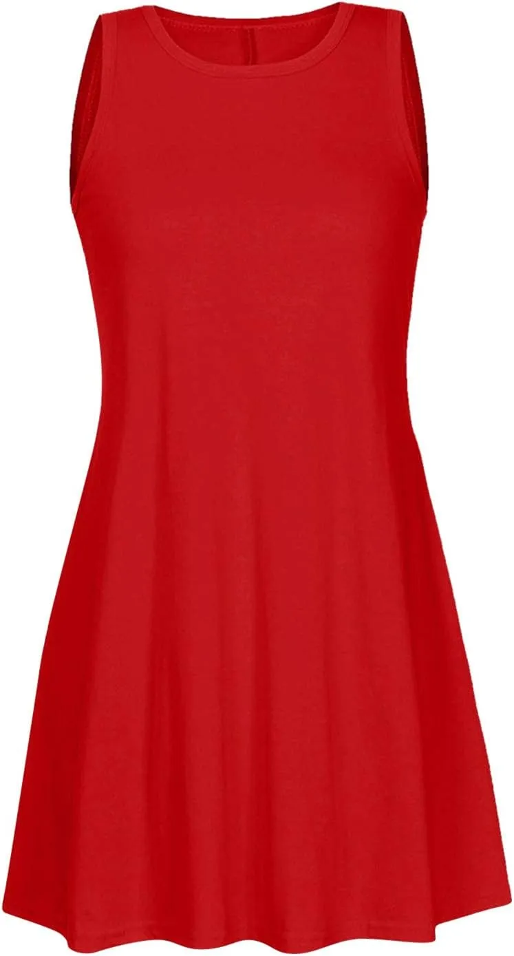 Dresses for Women Casual Fashion Sleeveless Crewneck Mini Dresses Summer Solid Color Loose Fit Dress 2025