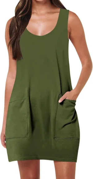 Dresses for Women Loose Fit Sundress Sleeveless U Neck Tops Summer Dress Casual Beach Vacation Mini Dress 2025
