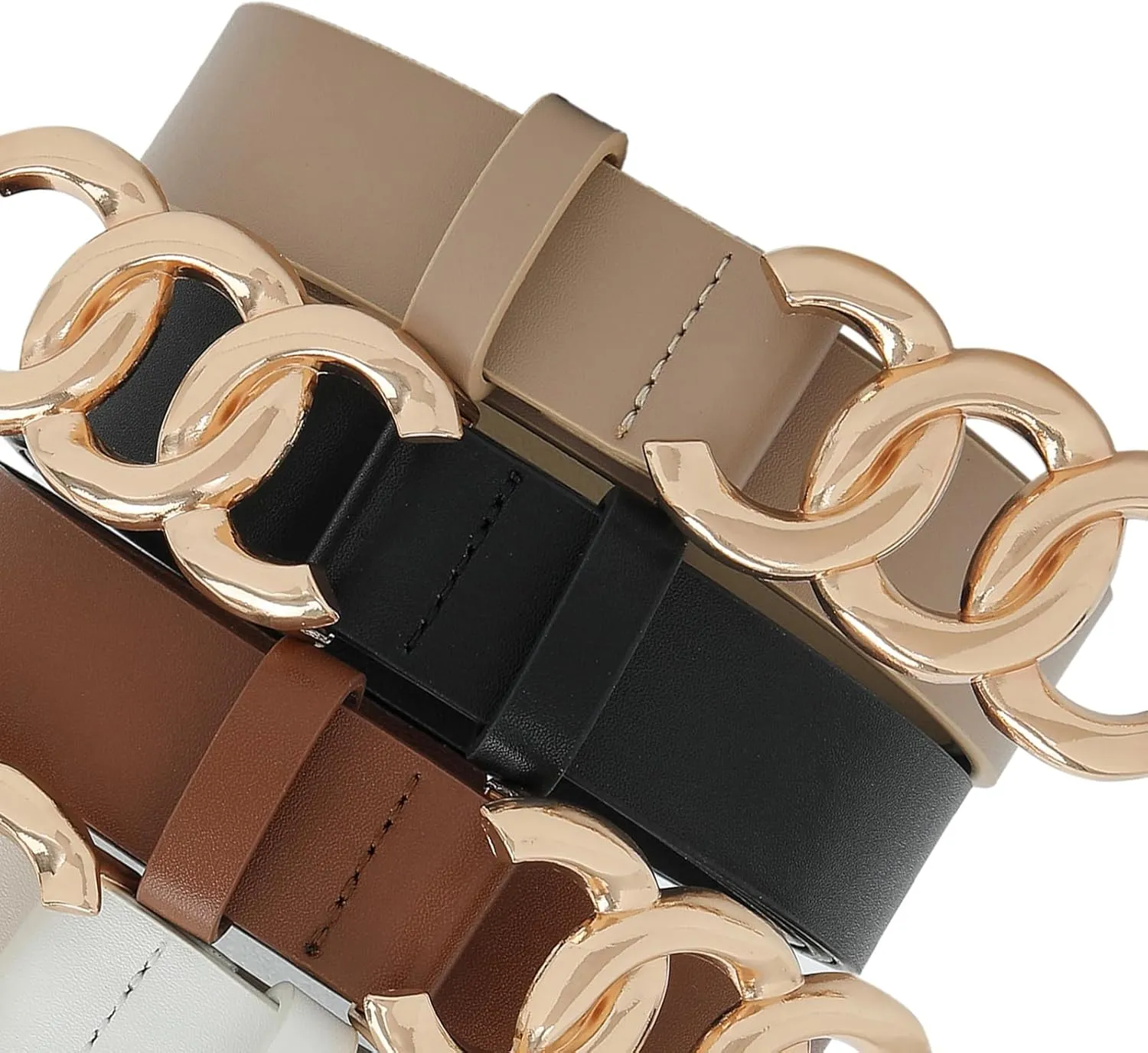 Earnda 2 Pack Women Belts for Jeans Dresses Fashion Gold Buckle Ladies Waist Belt Faux Leather Size up to 41 inch
