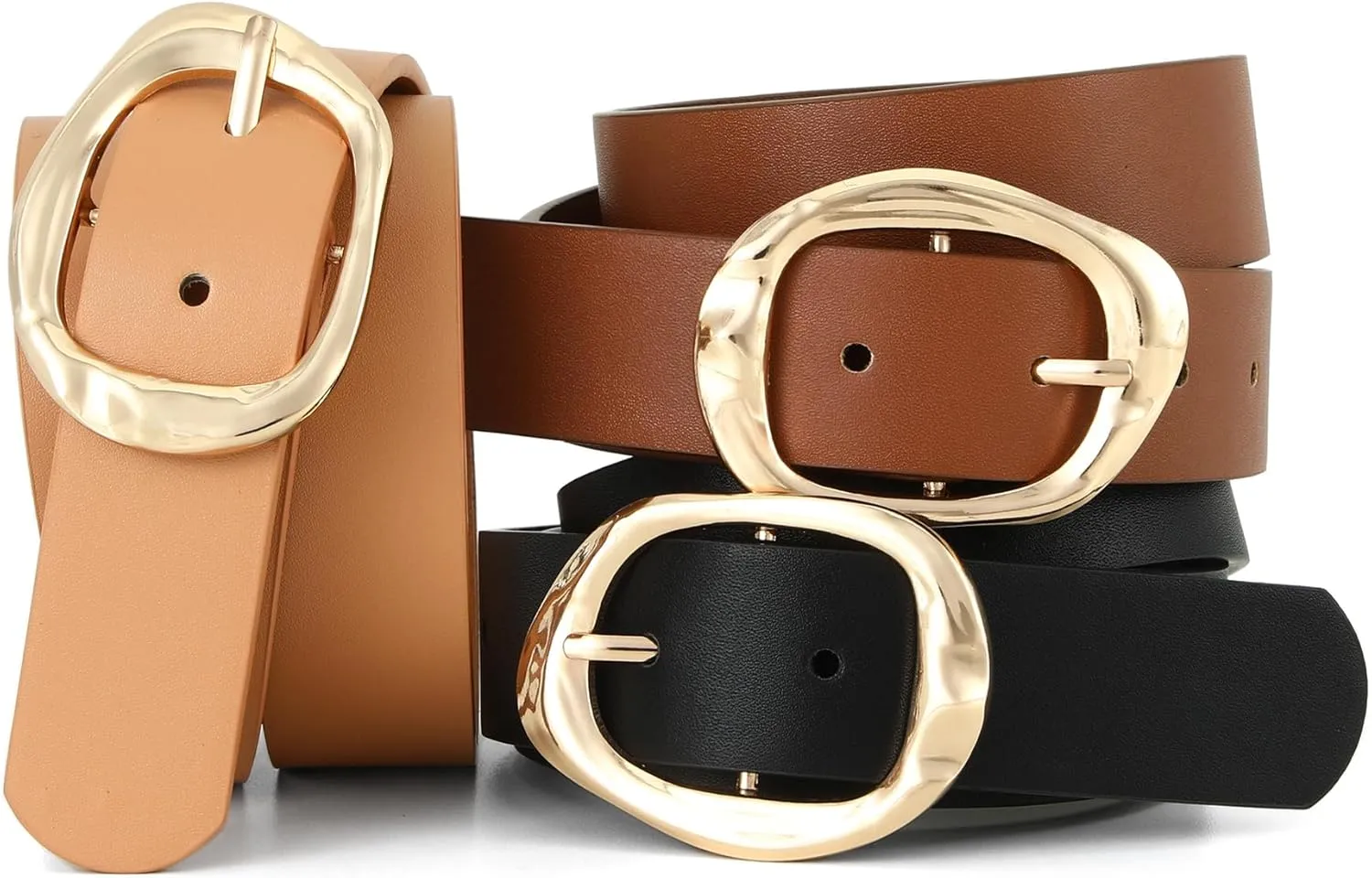 Earnda Leather Belts for Women Casual Fashion Waist Belt with Liquid Shapes Gold Buckle for Jeans Pants Dresses