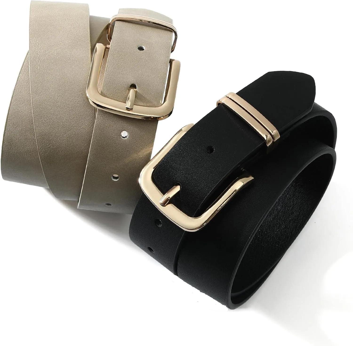 Earnda Women's Leather Belts for Jeans Dresses, Gold Buckle Casual Ladies Waist Belt 1.30" Width
