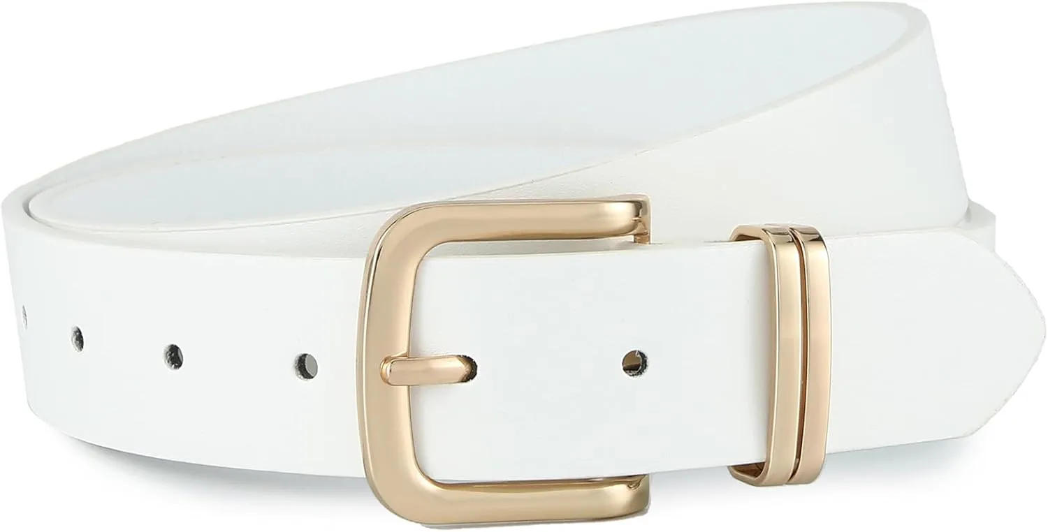 Earnda Women's Leather Belts for Jeans Dresses, Gold Buckle Casual Ladies Waist Belt 1.30" Width