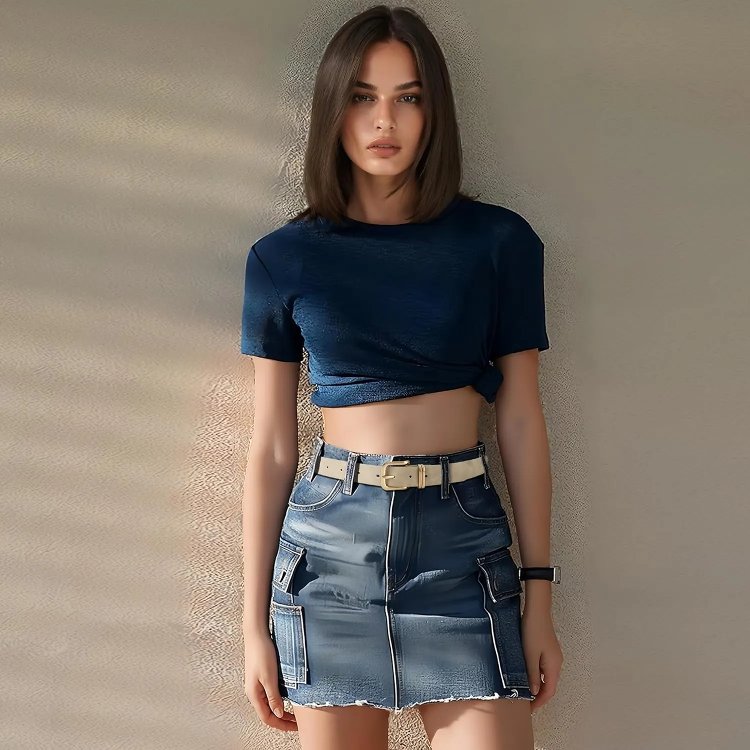 Earnda Women's Leather Belts for Jeans Dresses, Gold Buckle Casual Ladies Waist Belt 1.30" Width