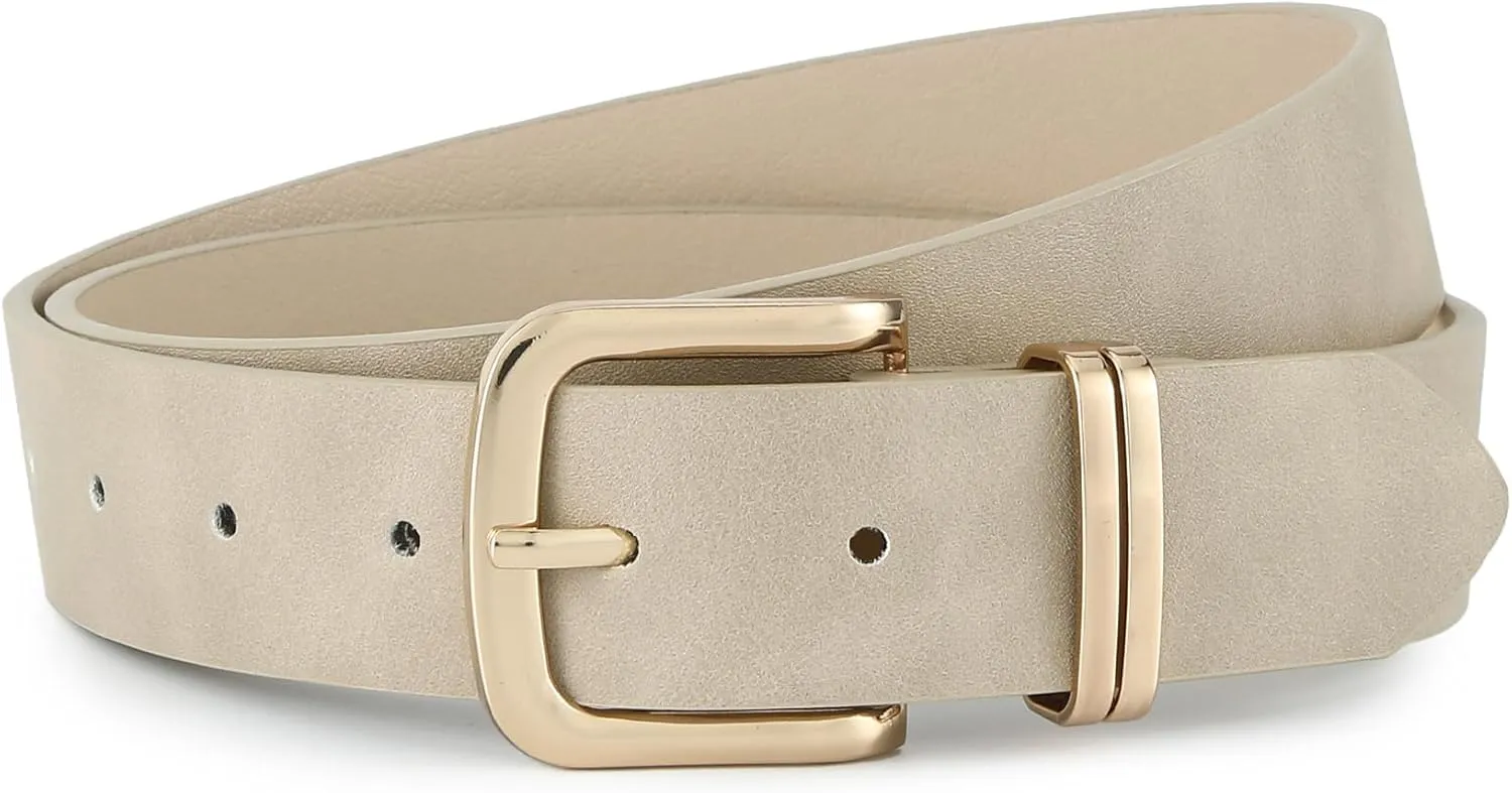 Earnda Women's Leather Belts for Jeans Dresses, Gold Buckle Casual Ladies Waist Belt 1.30" Width