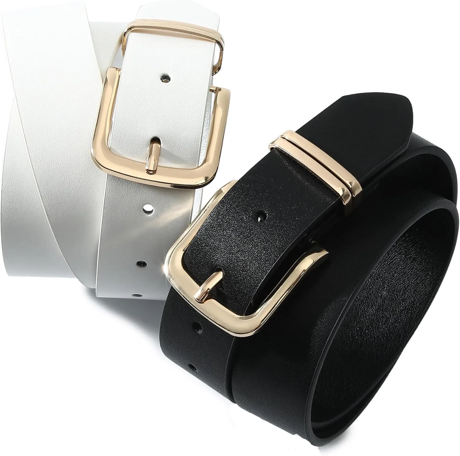Earnda Women's Leather Belts for Jeans Dresses, Gold Buckle Casual Ladies Waist Belt 1.30" Width