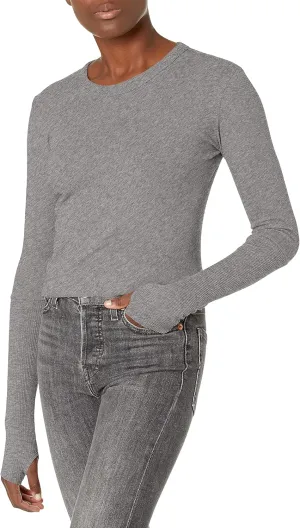Enza Costa Women’s Cashmere Blend Cuffed Crew Top with Thumbholes