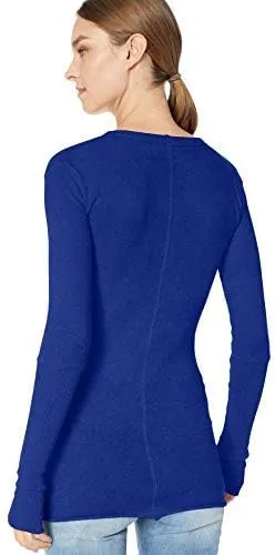 Enza Costa Women’s Cashmere Blend Cuffed Crew Top with Thumbholes