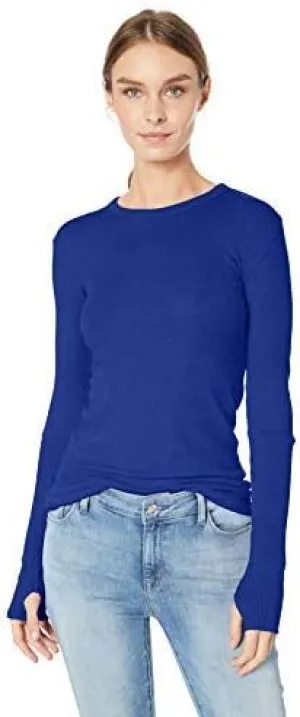 Enza Costa Women’s Cashmere Blend Cuffed Crew Top with Thumbholes