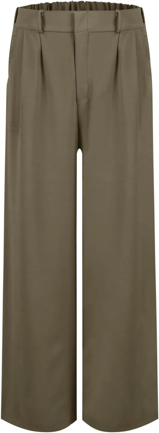 eoeioa Pull on Dress Pants for Women Elastic High Waisted Palazzo Pants Business Work Pants Wide Leg Beach Pants with Pockets