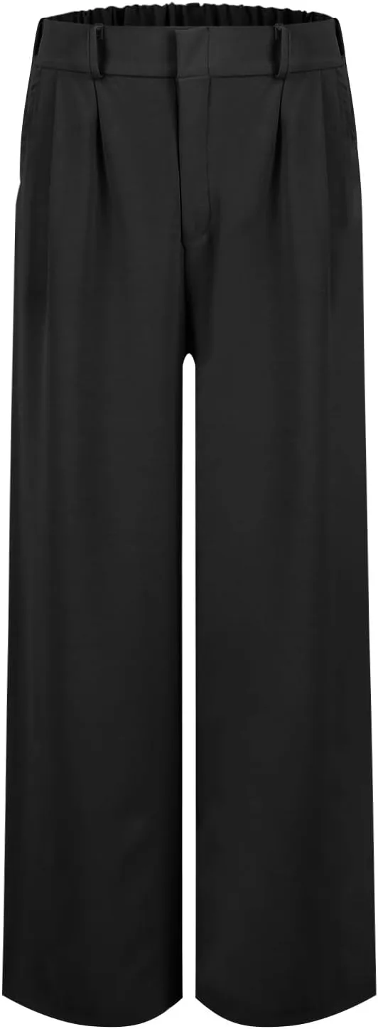 eoeioa Pull on Dress Pants for Women Elastic High Waisted Palazzo Pants Business Work Pants Wide Leg Beach Pants with Pockets