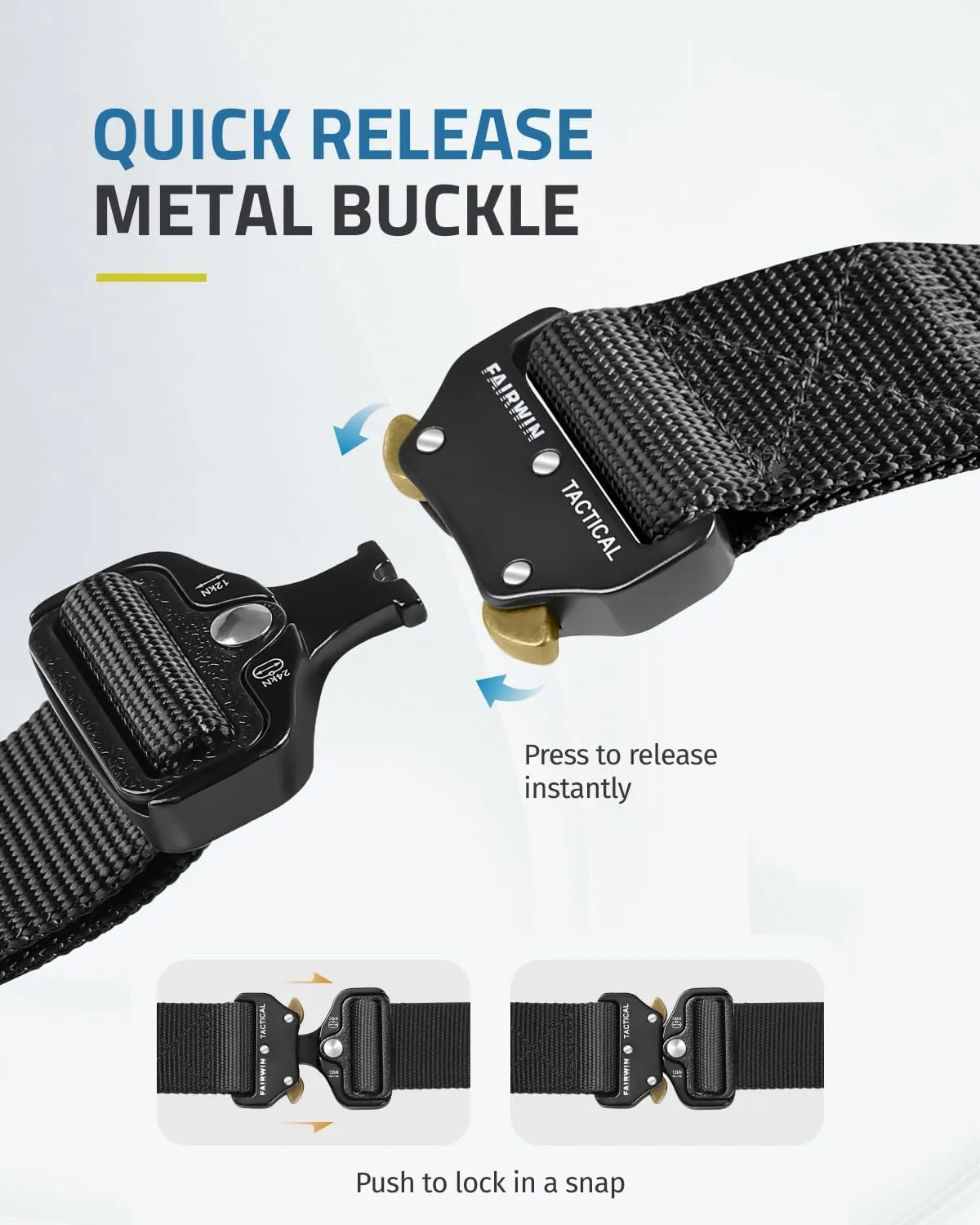 FAIRWIN Tactical Belt, Military Style Webbing Riggers Web Gun Belt with Heavy-Duty Quick-Release Metal Buckle
