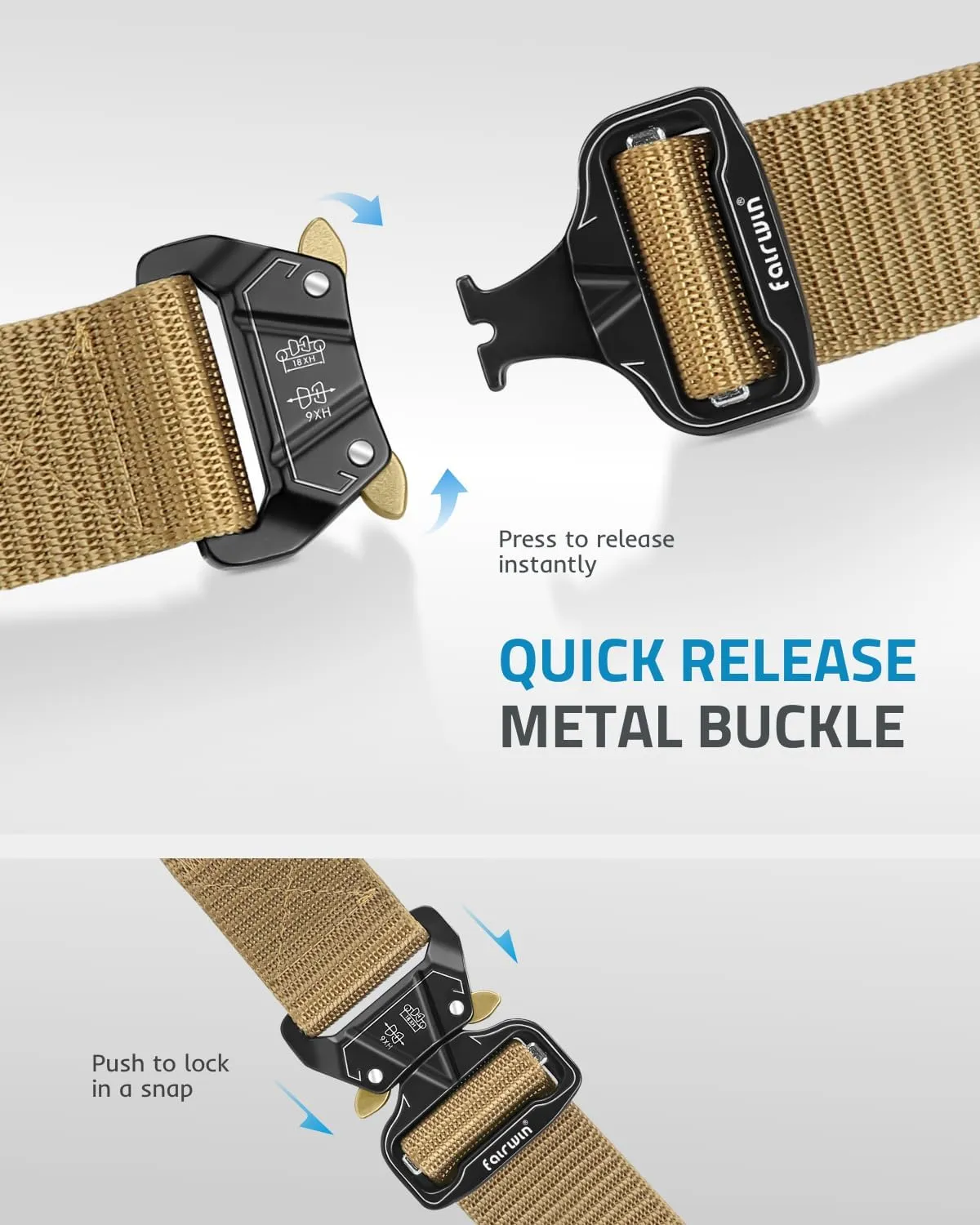 FAIRWIN Tactical Belt, Military Style Webbing Riggers Web Gun Belt with Heavy-Duty Quick-Release Metal Buckle