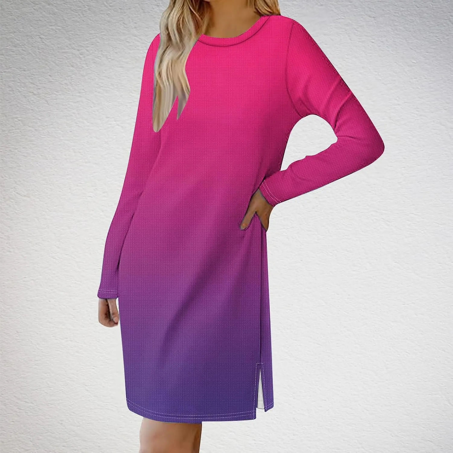 Fall Dresses for Women 2024 Casual Loose Floral Dress Long Sleeve Crew Neck Flowy Swing Mini Shift Dresses