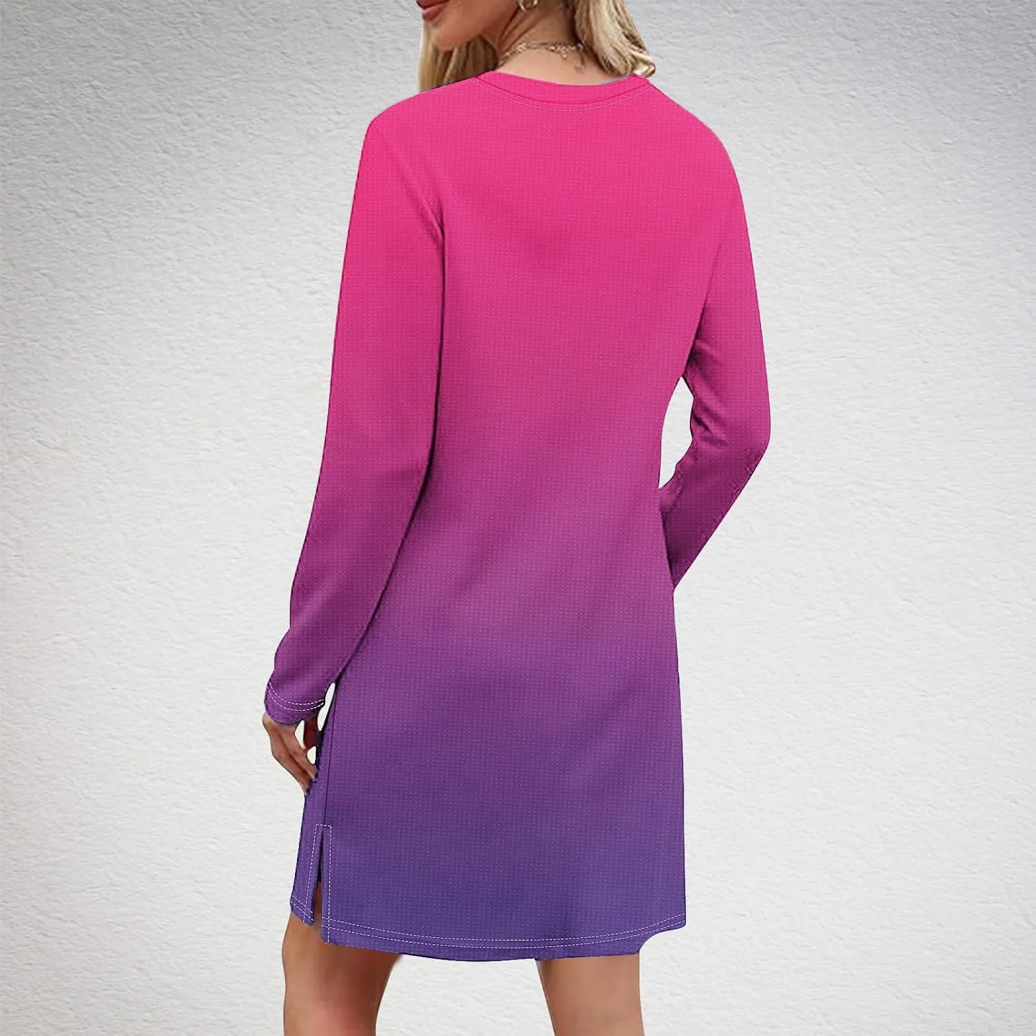 Fall Dresses for Women 2024 Casual Loose Floral Dress Long Sleeve Crew Neck Flowy Swing Mini Shift Dresses
