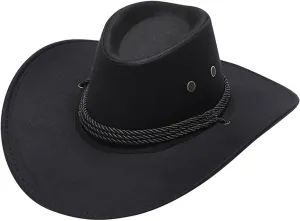 Faux Leather Cowboy Style Classic Western Wide Brim Cowgirl Hat with Buckle Belt Felt Fedora