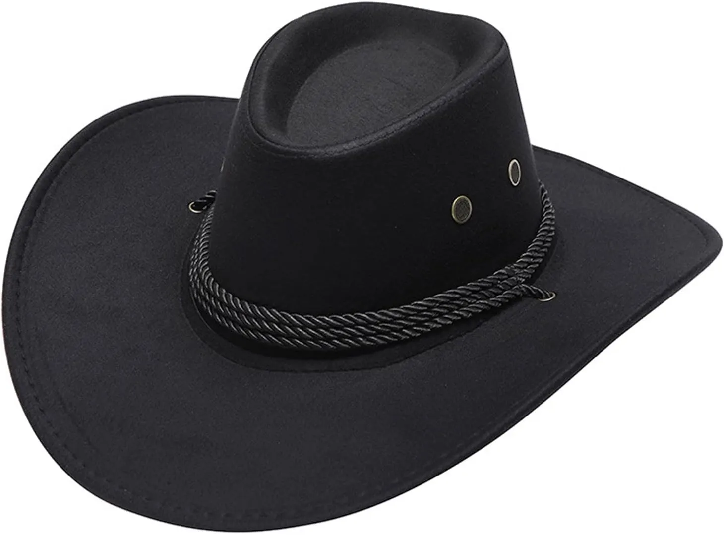 Faux Leather Cowboy Style Classic Western Wide Brim Cowgirl Hat with Buckle Belt Felt Fedora