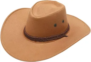 Faux Leather Cowboy Style Classic Western Wide Brim Cowgirl Hat with Buckle Belt Felt Fedora