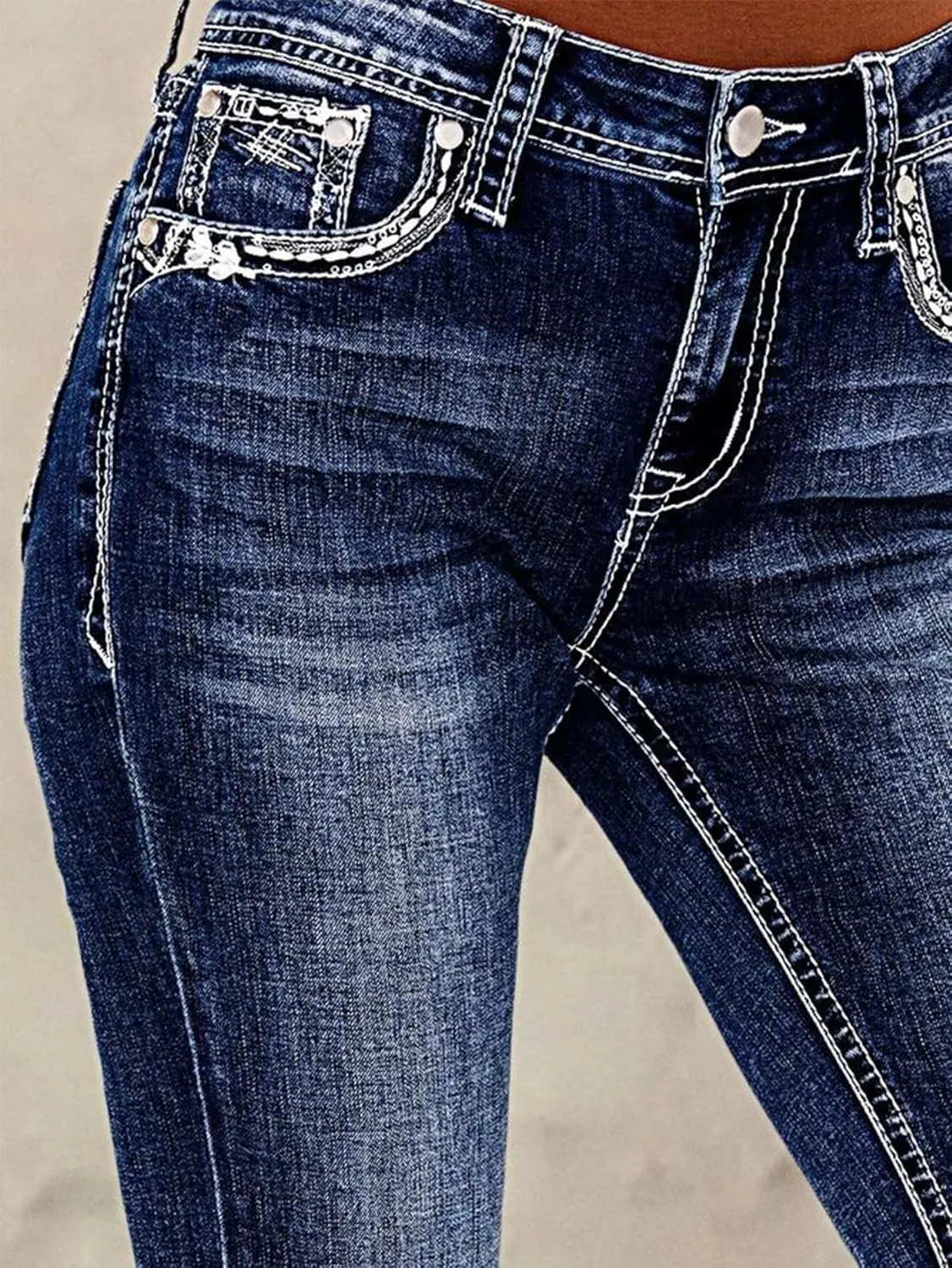 Flamingals Women's Butt Lifting Bootcut Jeans Mid Waist Straight Leg Stretchy Curvy Tummy Control Denim Jeans