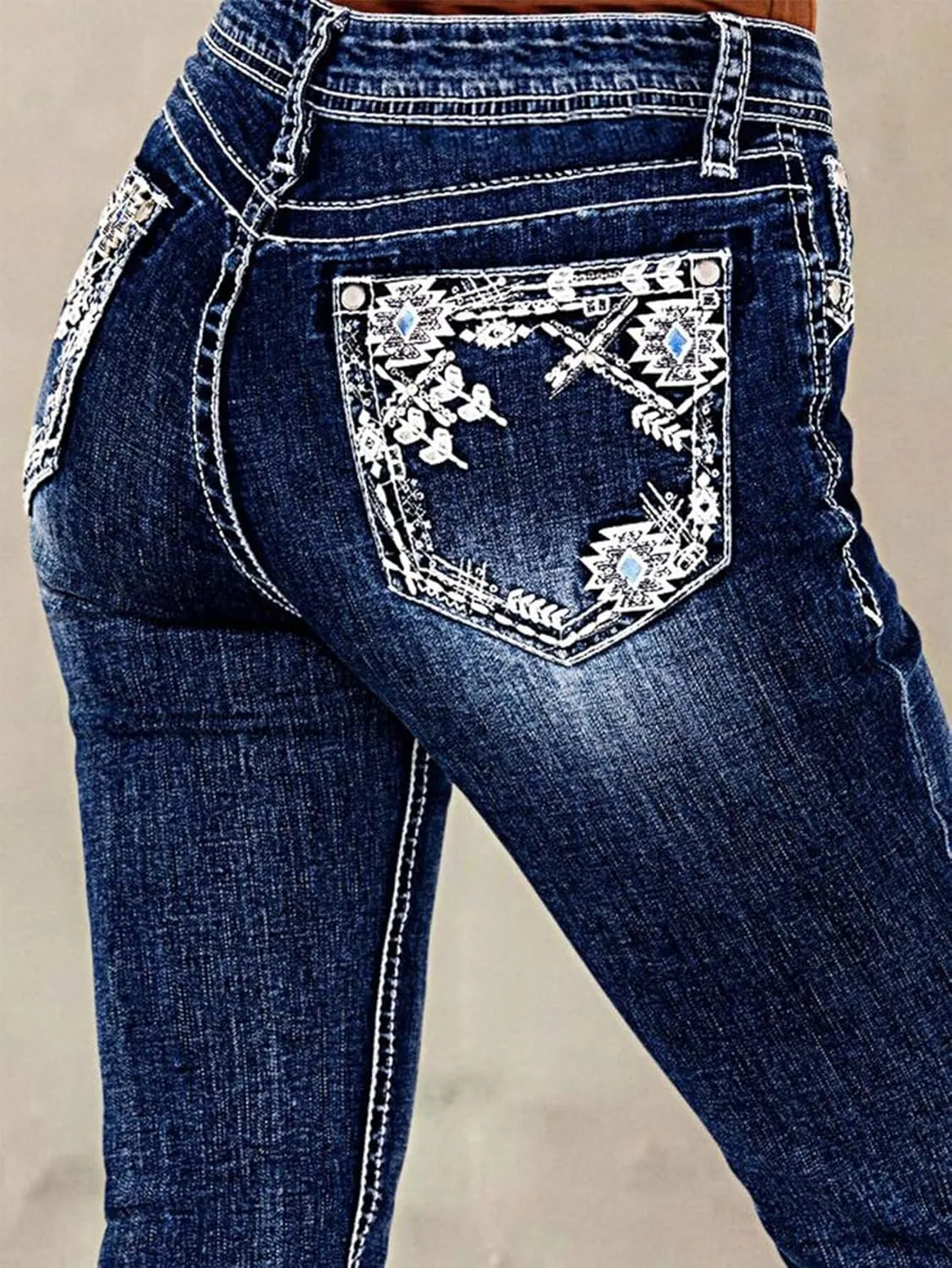 Flamingals Women's Butt Lifting Bootcut Jeans Mid Waist Straight Leg Stretchy Curvy Tummy Control Denim Jeans