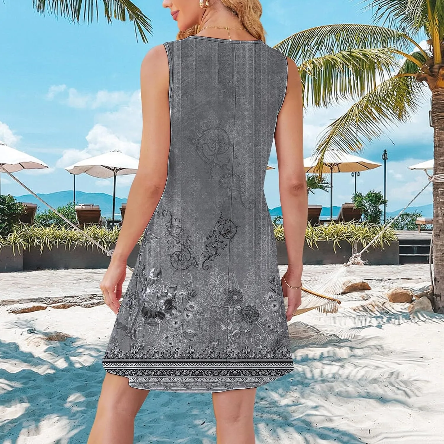 Floral Dresses for Women Womens with Pockets Summer Casual Tank Dress Sleeveless Midi Beach Dress Plus Size Dresses