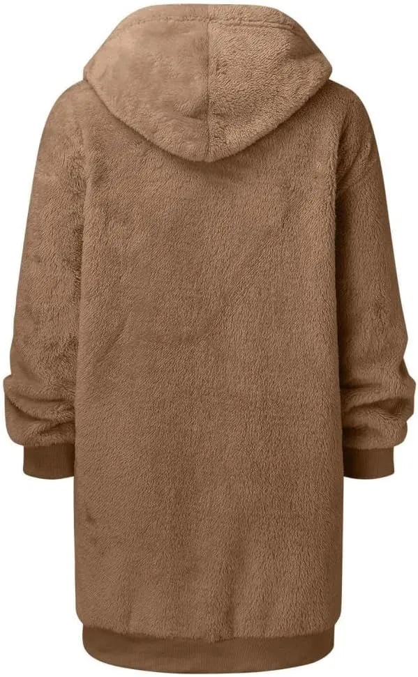 FMCHICO Fleece Coat for Women,Women's Oversized Zip Up Hooded Jacket Winter Plus Size Sherpa Coat
