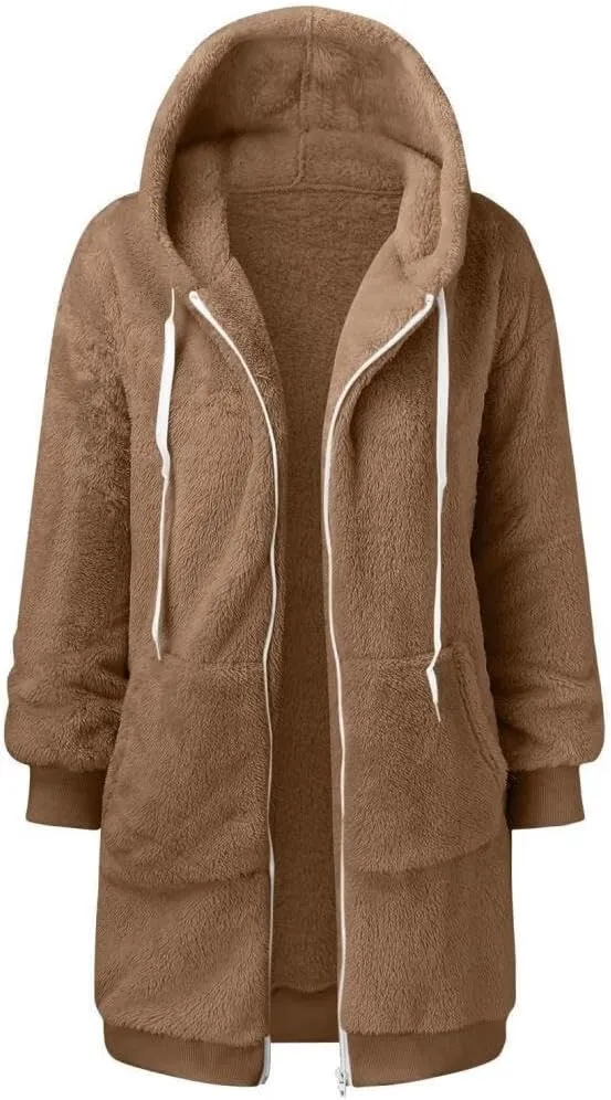 FMCHICO Fleece Coat for Women,Women's Oversized Zip Up Hooded Jacket Winter Plus Size Sherpa Coat