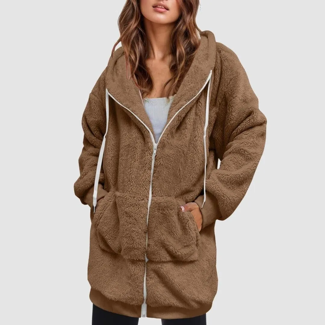 FMCHICO Fleece Coat for Women,Women's Oversized Zip Up Hooded Jacket Winter Plus Size Sherpa Coat