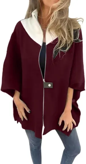 FMCHICO Womens Half Zip Sweatshirts Half Sleeve Color Block Hoodies Oversized Pullover Tops