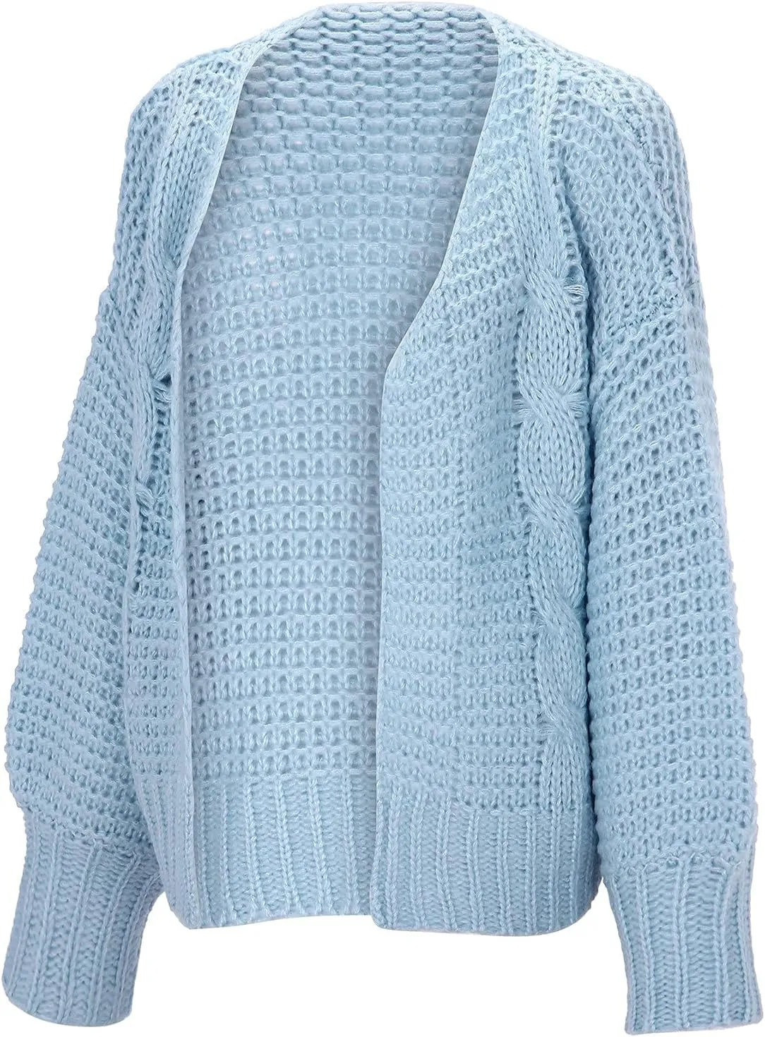 FMCHICO Women's Long Sleeve Cable Knit Cardigan Sweaters Open Front Outwear Coat
