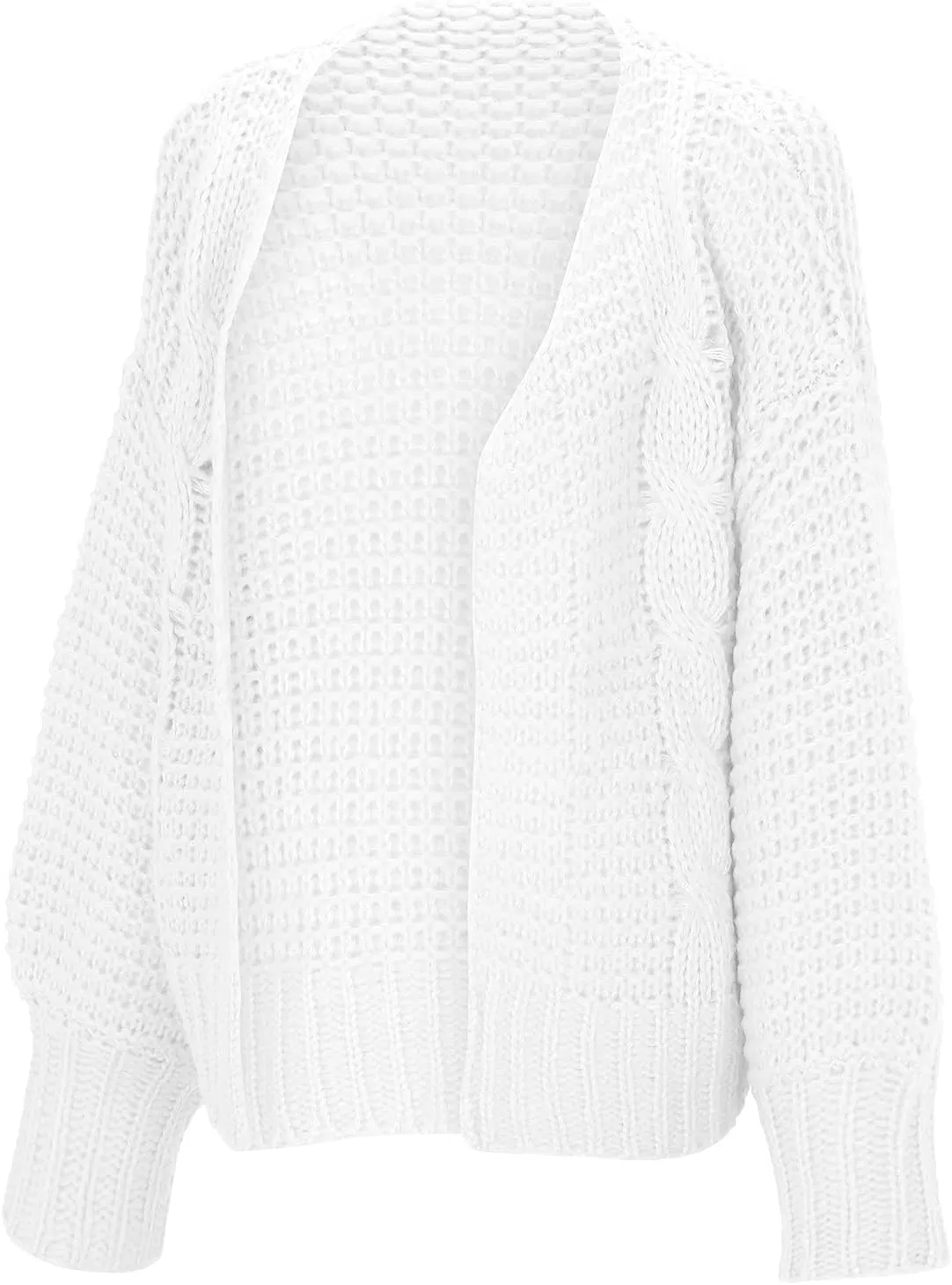 FMCHICO Women's Long Sleeve Cable Knit Cardigan Sweaters Open Front Outwear Coat