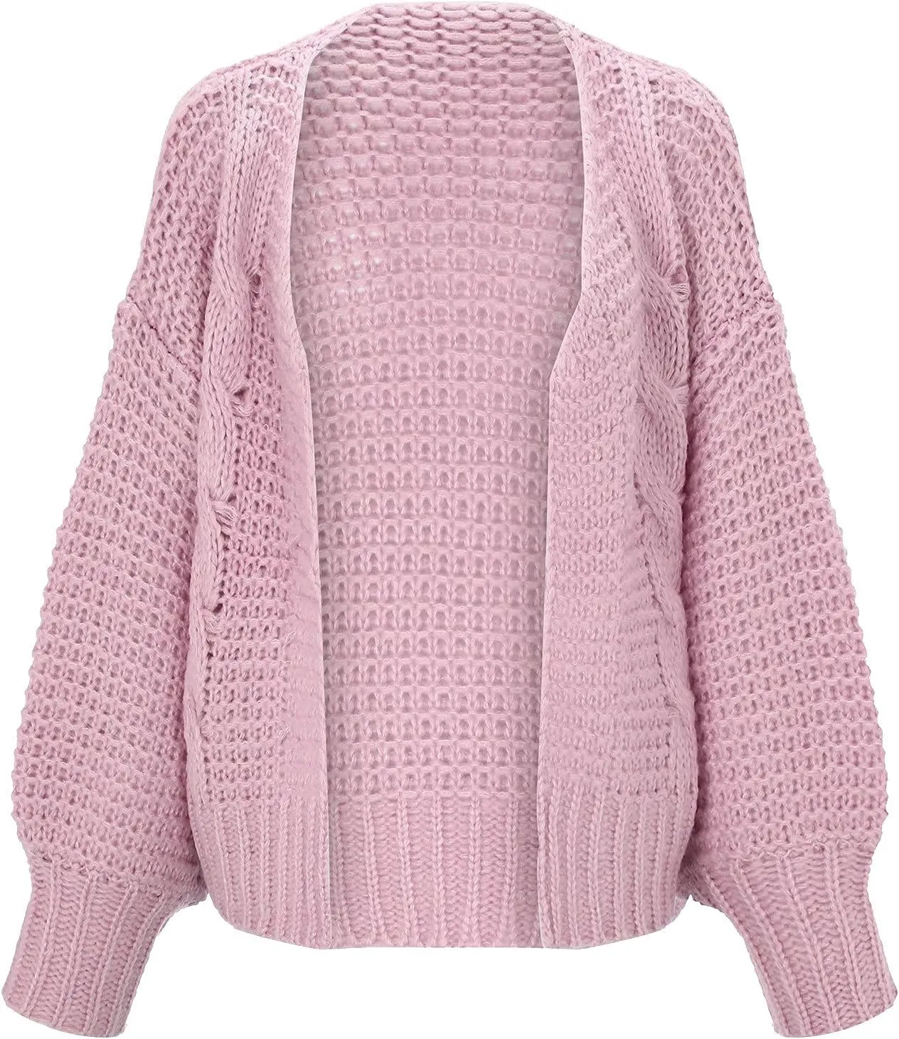FMCHICO Women's Long Sleeve Cable Knit Cardigan Sweaters Open Front Outwear Coat